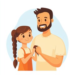 A father braiding a plait for the daughter, a flat design illustration in the style of simple colors