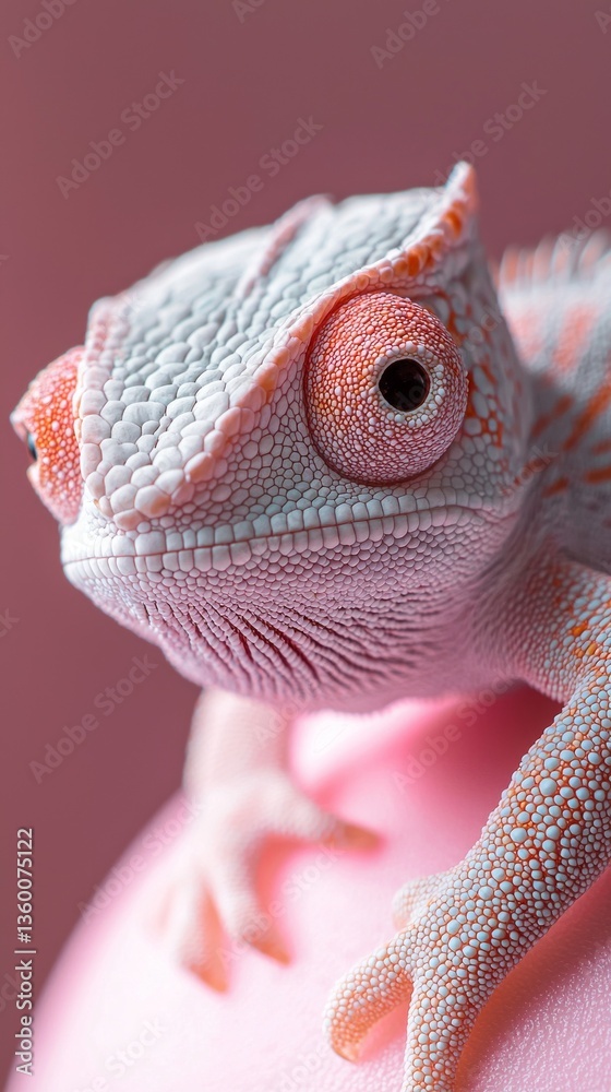 Poster a colorful chameleon rests on a gentle pink background, showcasing its striking features and unique 