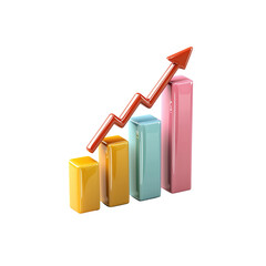 A colorful bar graph with an upward trend depicted by a red arrow, symbolizing growth and progress in data representation.