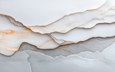 Abstract art featuring layers of white, grey, and gold, creating a textured and elegant design. The gold lines accentuate the flowing shapes and add a luxurious feel