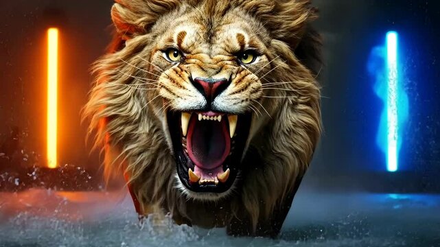 Ferocious lion symbol of the Babylonian empire Biblical prophecies 4K
