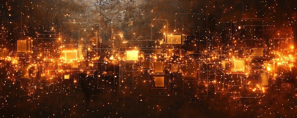 Fototapeta premium advanced futuristic circuit board, neon brown abstract patterns, digital technology, AIdriven design, glowing pathways, hightech motherboard, digital abstraction