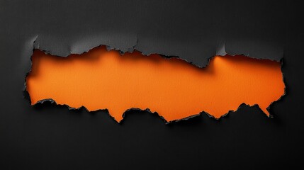 Creative concept of SEO and keyword research with orange torn paper on black backdrop, space for text.