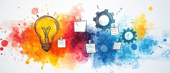 Obraz premium Create a handdrawn watercolor illustration of a whiteboard with sticky notes