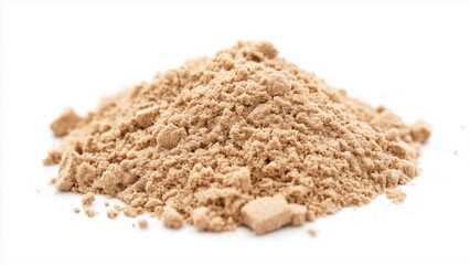 A pile of brown and soft sand against white background