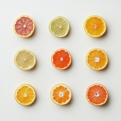 Obraz premium Citrus fruit arrangement kitchen counter food photography minimalist environment top-down view freshness concept