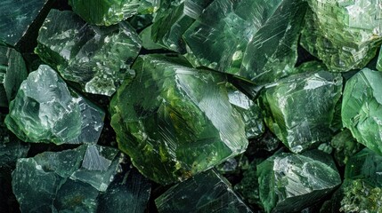 Pile many green crystal gemstones mineral the natural place. Generated AI image