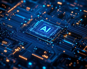 Obraz premium AI chip on circuit board. Technology concept.