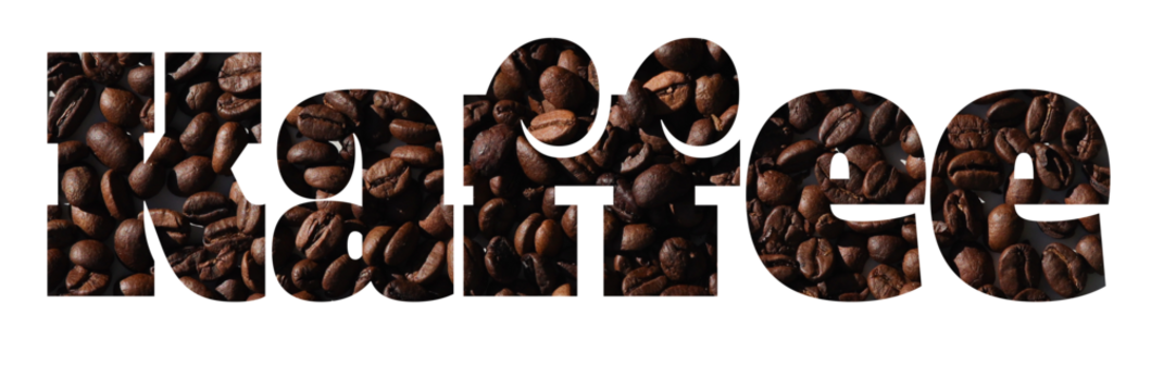 The german word "Kaffee" (Coffee) filled with coffee beans on a transparent background