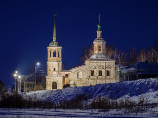 Ancient orthodox church in Veliky Ustyug at sunset.