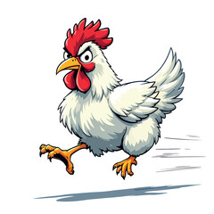 Angry cartoon chicken running at high speed