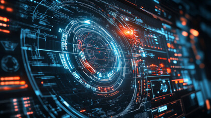 Fototapeta premium A futuristic HUD grid for virtual technology, designed as a spaceship user interface with a sci-fi theme, artificial intelligence elements, and high-tech aesthetics