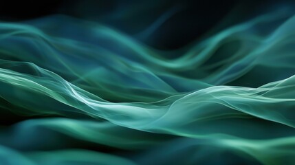 Obraz premium Elegant green and blue waves flowing smoothly across a dark background, creating a sense of fluid motion and tranquility.