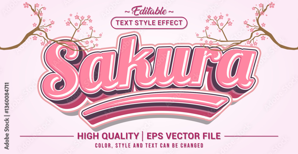 Poster Editable text style effect - Sakura text style theme. Vector text style illustration template.