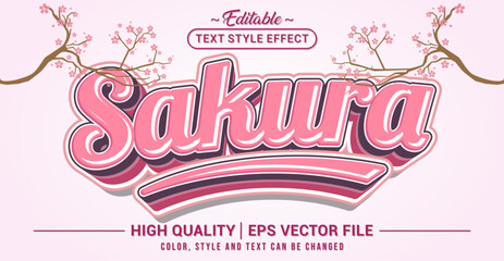 Editable text style effect - Sakura text style theme. Vector text style illustration template.