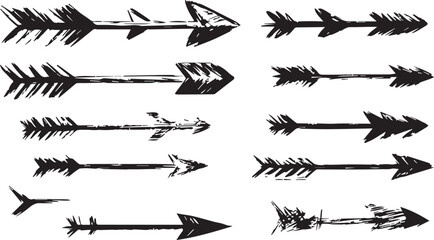 Set of charcoal arrows black and white