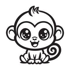 Cute monkey cartoon character vector silhouette
