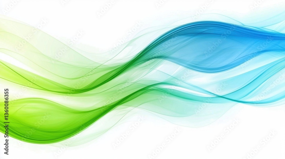 Fototapete flowing abstract green and blue lines forming a futuristic background with soft motion effects