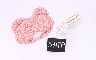 5-HTP sleep supplement capsules. Selective Focus.