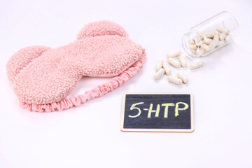 5-HTP sleep supplement capsules. Selective Focus.