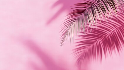 Palm Leaf Shadow on Pink Wall, Tropical Minimalist Aesthetic for Backgrounds and Overlays