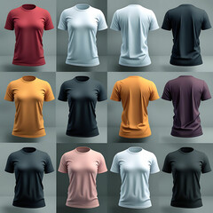 Set of T-shirt designs and templates showcasing various clothing styles for men and women in a fashion illustration
