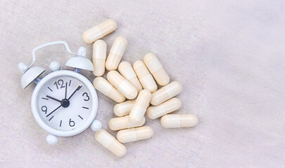 5-HTP sleep supplement capsules. Selective Focus.