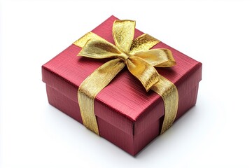 Obraz premium Red Gift Box with Golden Ribbon Isolated on White Background for Celebration