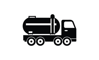 Tanker truck side view silhouette, Tank truck icon, Black silhouette, Side view, Vector simple flat graphic illustration, Isolated object on white background