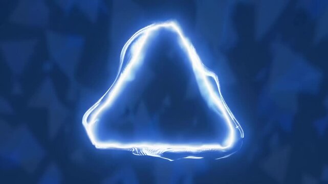 Electric blue energy triangle pulsating on dark abstract background