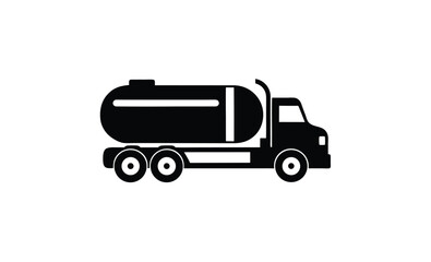 Tanker truck side view silhouette, Tank truck icon, Black silhouette, Side view, Vector simple flat graphic illustration, Isolated object on white background