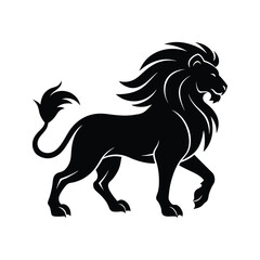 Black Silhouette lion elegant pose dynamic motion powerful animal