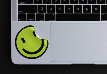 Round Sticker Mockup on Laptop Keyboard