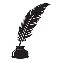 Inkwell with Quill black Silhouette Vector Illustration on white background 