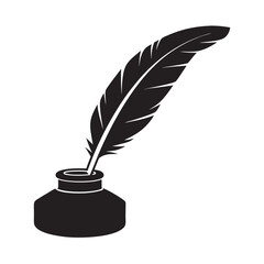 Inkwell with Quill black Silhouette Vector Illustration on white background 