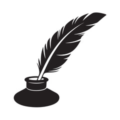 Inkwell with Quill black Silhouette Vector Illustration on white background 