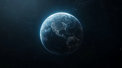 Obraz premium Realistic Earth from Space with Glowing Atmosphere, A realistic depiction of Earth from space, showing continents and oceans with a glowing atmosphere