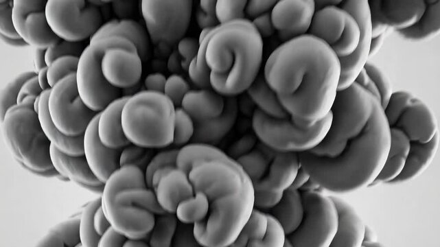 Dynamic cloudlike plumes evolving in monochrome abstract artistic motion