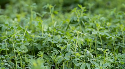 Obraz premium • A field of mature lentil plants with delicate, green foliage and small pods.