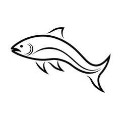 minimalist line art of a sleek salmon swimming