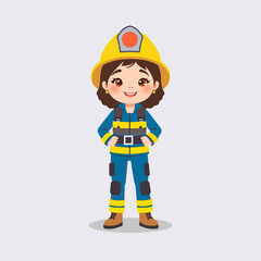 Smiling Female Firefighter Character in Uniform – Vector Illustration