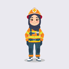 Vector Illustration of a Smiling Hijabi Woman Firefighter in Uniform