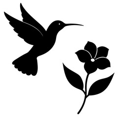 Obraz premium A vector silhouette of a hummingbird hovering near a flower 