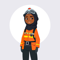 Vector of a Black Muslim Female Firefighter Wearing Hijab and Uniform