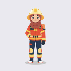 Vector Illustration of a Smiling Hijabi Woman Firefighter in Uniform