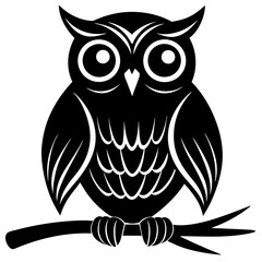 Fototapeta premium A vector silhouette of an owl perched on a branch, 