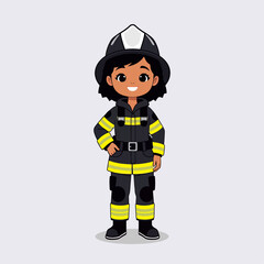 Vector Illustration of a Black Woman Firefighter in Full Uniform