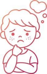 A monochrome vector of a sad child with a worried expression.