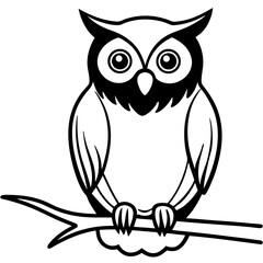 A vector silhouette of an owl perched on a branch, 