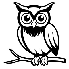 A vector silhouette of an owl perched on a branch, 